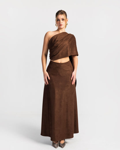 Impact Draped One Shoulder Shawl with Skirt