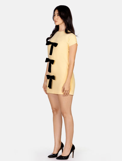 Yellow Bow Short-sleeved Dress