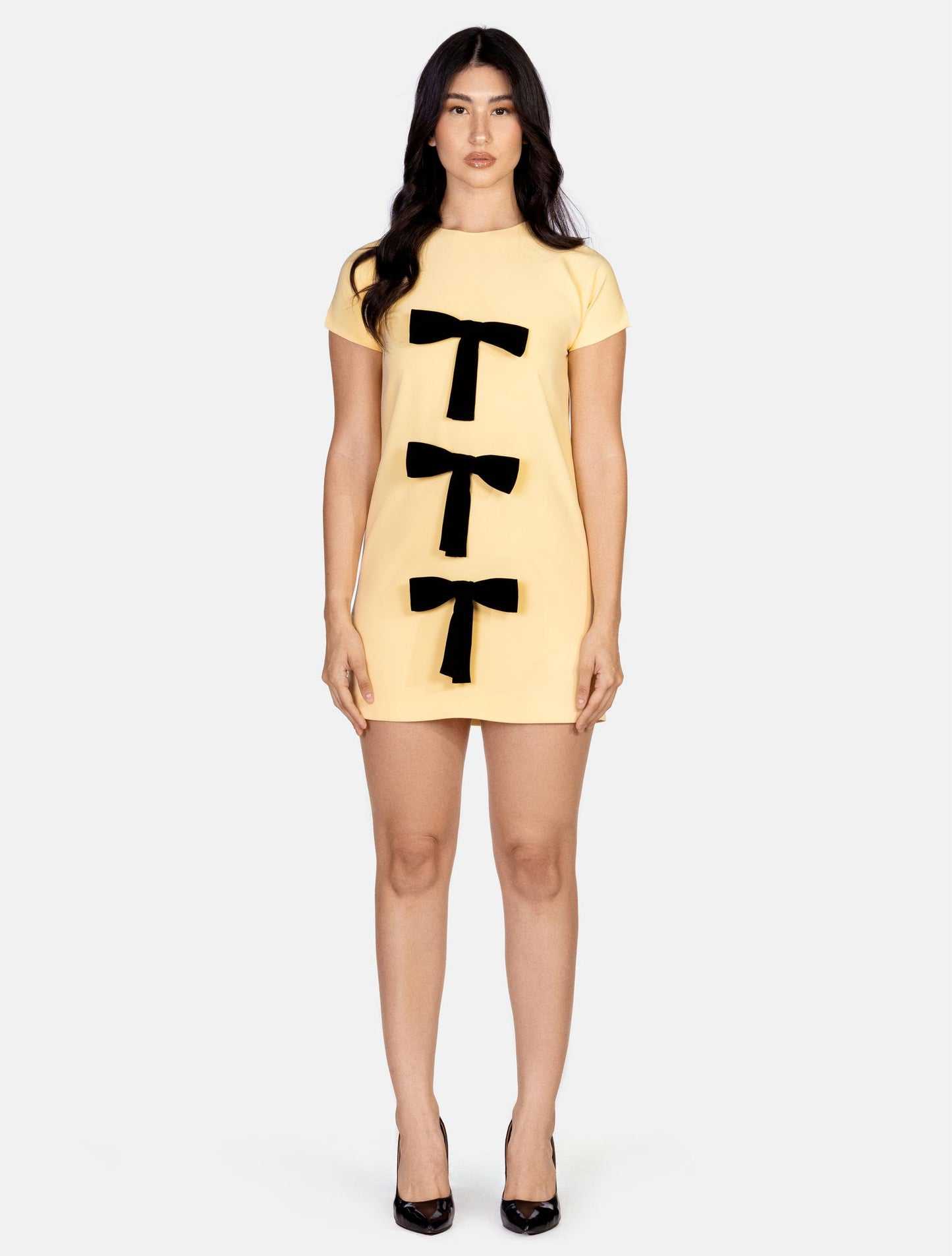 Yellow Bow Short-sleeved Dress
