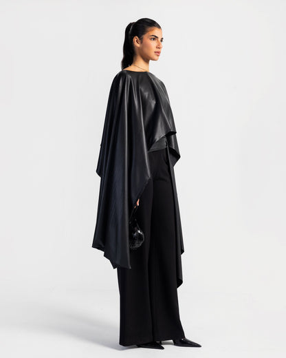 Impact Black Leather Cape & Pants with Belt Set