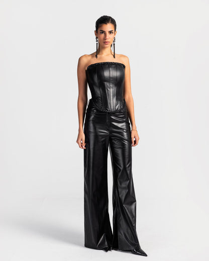 Black Leather Wide Leg Pants