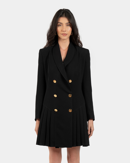 Black Double-breasted Pleated Blazer Dress