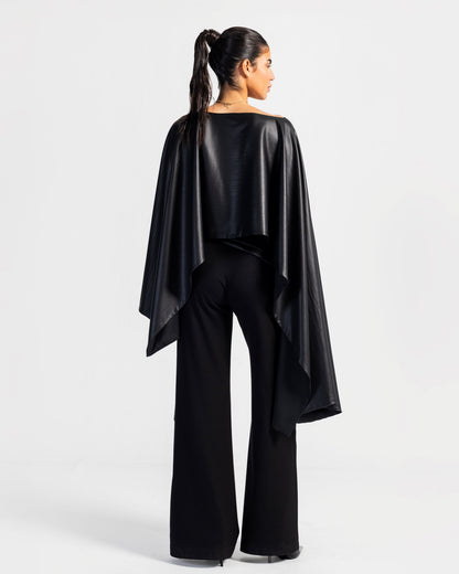 Impact Black Leather Cape & Pants with Belt Set