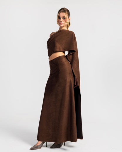 one shoulder dress with shawl Alejandra Alonso Rojas One Shoulder Shawl Dress in Navy 0