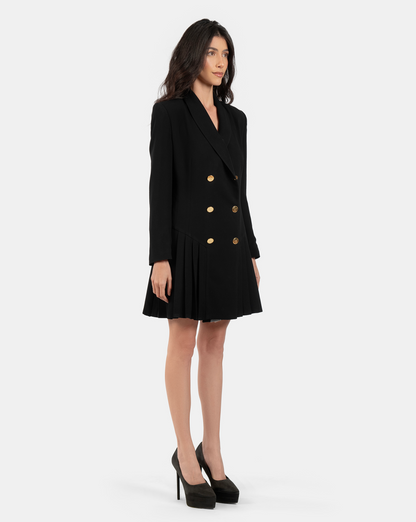 Black Double-breasted Pleated Blazer Dress