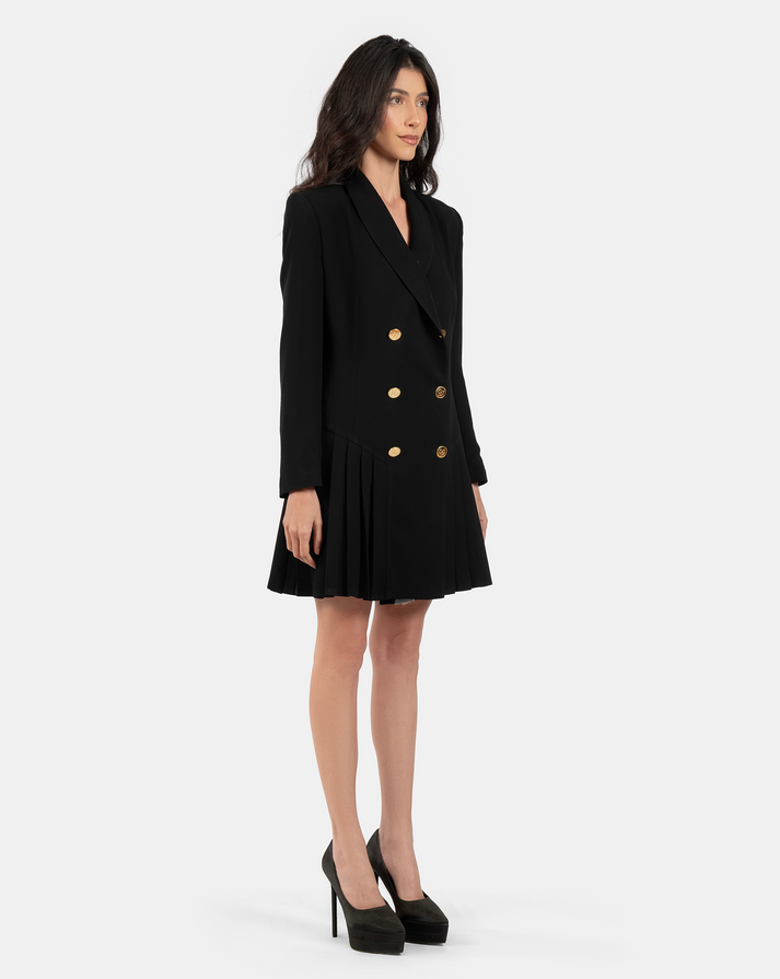 Blazer Dress With Pleated Hem In Black