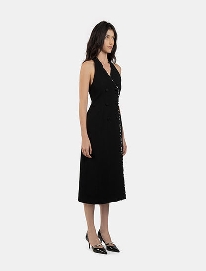 Black Halterneck Midi Dress with Patterned Trims