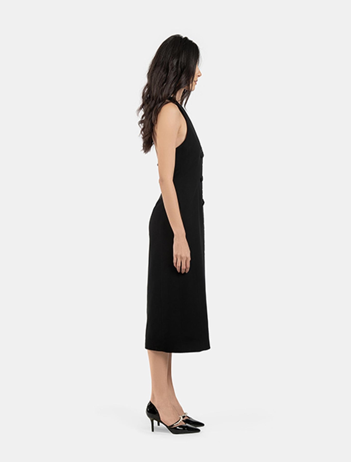 Black Halterneck Midi Dress with Patterned Trims