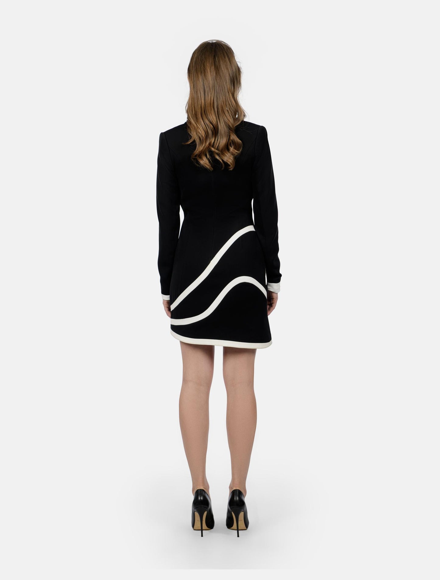 Black Blazer Dress with White Trims