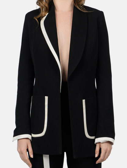 Black Single-breasted Blazer with White Trims