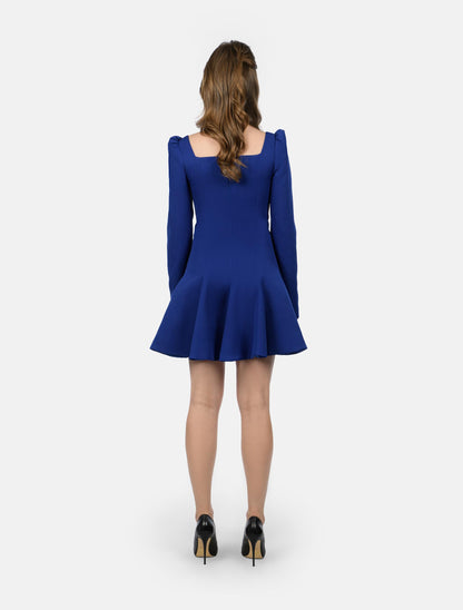 Royal Blue Long-sleeved Dress with White Stripe