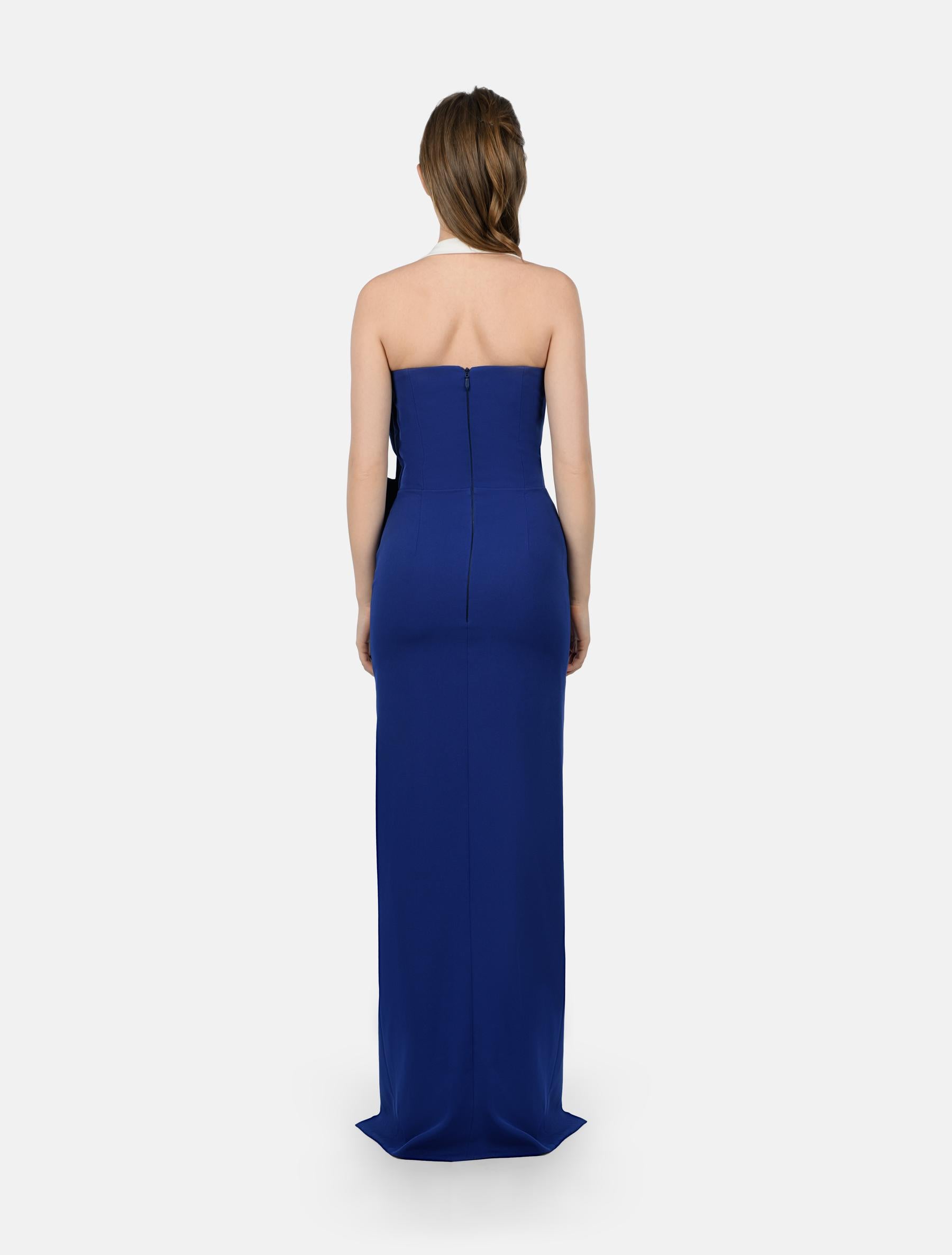 Asymmetrical Royal Blue Maxi Dress with White Accents House of Calva Asymmetrical Royal Blue Maxi Dress with White Accents House of Calva